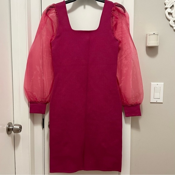 House of Harlow 1960 Dresses & Skirts - House of Harlow 1960 Fuchsia Corset Compression Knit Sheer Sleeves Mini Dress S